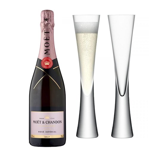 Moet & Chandon Rose Champagne 75cl with LSA Moya Flutes